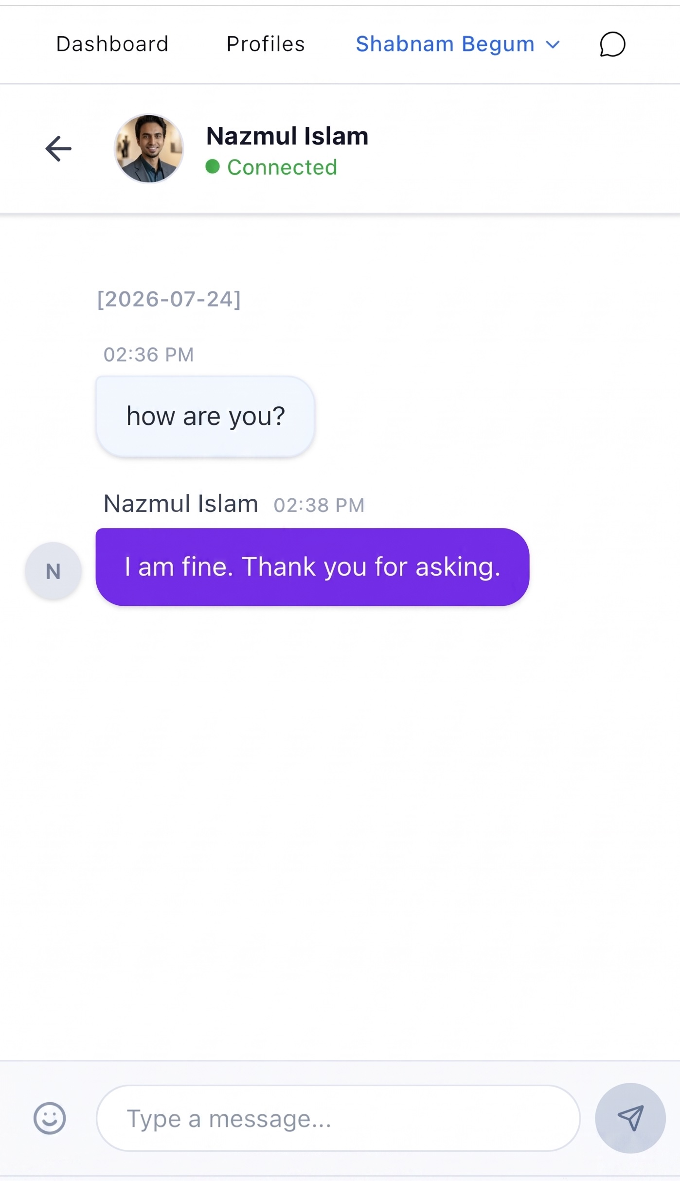 In-app chat interface